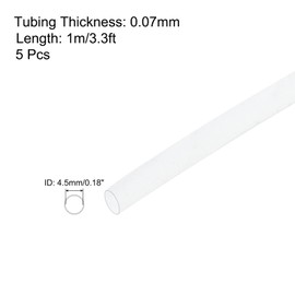 QUARKZMAN PTFE Heat Shrink Tubing 4:1 Ratio 1 m x 4.5 mm Transparent Insulation Tubing High Temperature Heat Shrink Tubing Pack of 5