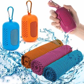 Paquete de 3 toallas refrescantes, Toallas portátiles suaves y transpirables con Silicona redonda bolsa,Toallas de secado rápido para ejercicio y gym, para correr, senderismo, yoga, golf, camping (Rojo)
