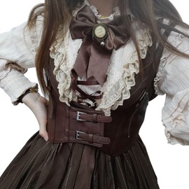 eYLun Women Underbust Corset Belt Faux Leather Wide Elastic Belts Steampunk Strap Waist Corset Belt Brown XX-Large