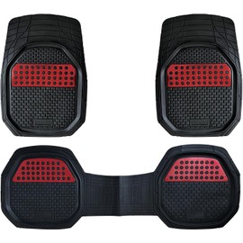 Tapete plástico 3 Piezas Negro/Rojo, universales, Antideslizantes, Proteccion contra Suciedad y liquidos.