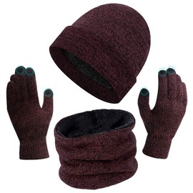 Hat Scarf and Gloves Set Mens - Winter Thermal Warm Knitted Beanie Hat Neck Warmer Touchscreen Gloves with Soft Fleece Lining Stretchy Outdoor Sports Men