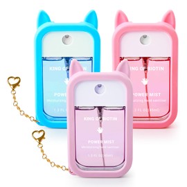 KING OF BIOTIN Hand Sanitizer Spray, 3 Pcs Spray Hand Sanitizer with Silicone Case & Cute Keychain, Scented Pocket Power Mist Hydrating for Women, Teen, Girl, 3.9 FL. OZ. Travel Size, 3 Scents