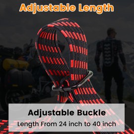 Adjustable Flat Bungee Cord with Hook, Heavy Duty Thickened & Widened Elastic Strap, 240lbs Strength - Adjust from 42 to 80 Inch, Ideal for Outdoor, Camping, Luggage, Tarp, Truck, Multicolor 4-Pack