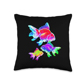 Synthwave Goldfish Tees Synthwave Oranda Fancy Goldfish Aquarium Fish Throw Pillow, 16x16, Multicolor