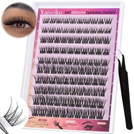 Yaiseiko - Juego de pestañas autoadhesivas naturales para aplicar a presión, no necesita pegamento, rizos C Wispy C (100 unidades, 0.394-0.630 in)