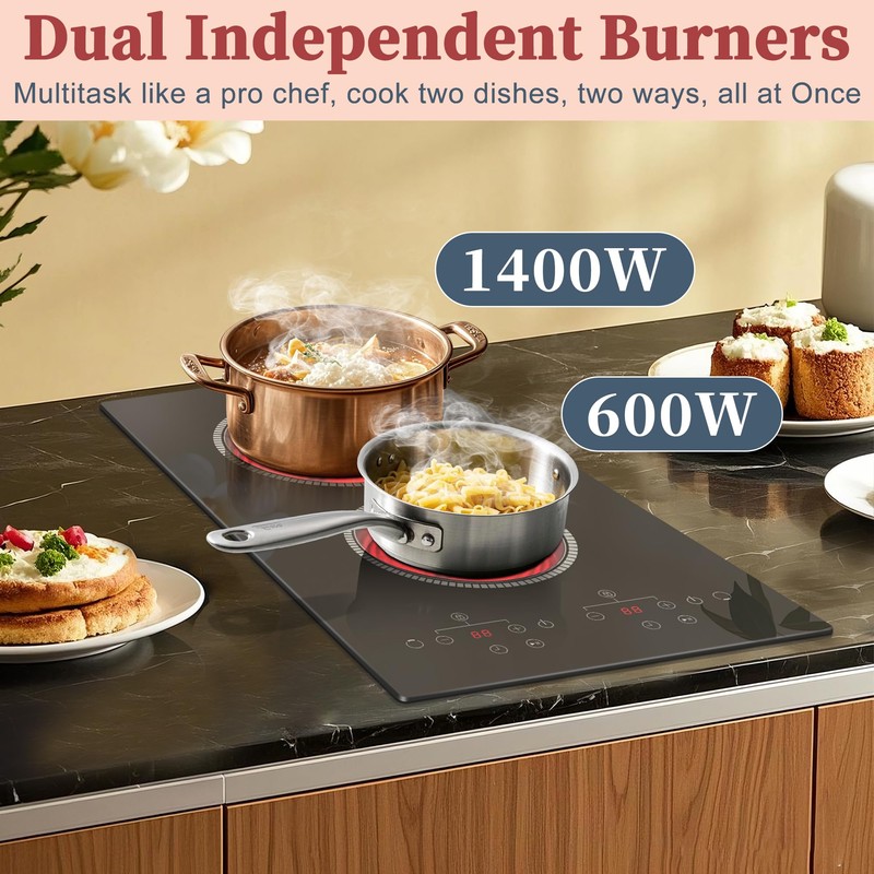 2 Burner Electric Cooktop, 120V Electric Stove Top Touch Control,