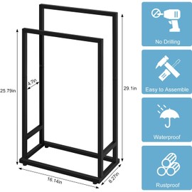 Towel Racks for Bathroom, 2 Tier Standing Stainless Steel Towel Racks Stand for Bathroom, Hand Towel Drying Rack Holder, Towel Bar Stand Blanket Rack, Black