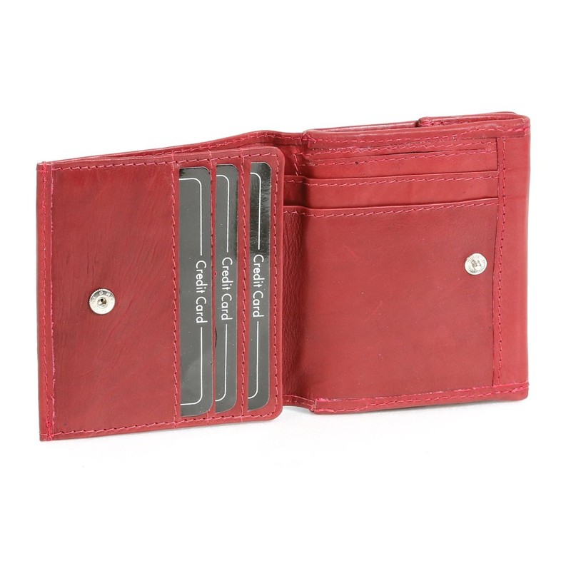 LEAS Wiener-Schachtel mit großer Kleingeldschütte und RFID Schutzfolie, Echt-Leder, Cherry/rot