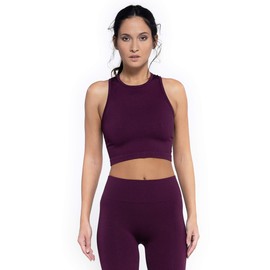 HEART and SOUL Women's Top Sportivo Donna-Shiny Ribbed Sports Bra, Plum, One Size