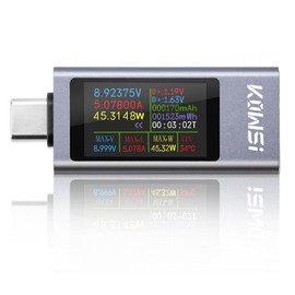 DiyStudio 240W USB Current Voltage Checker Dual USB Tester USB C Meter Tester USB C Tester Type-C Multimeter Tester Bi-Directional Current Testing Curved Display Function Mobile Charging Tester