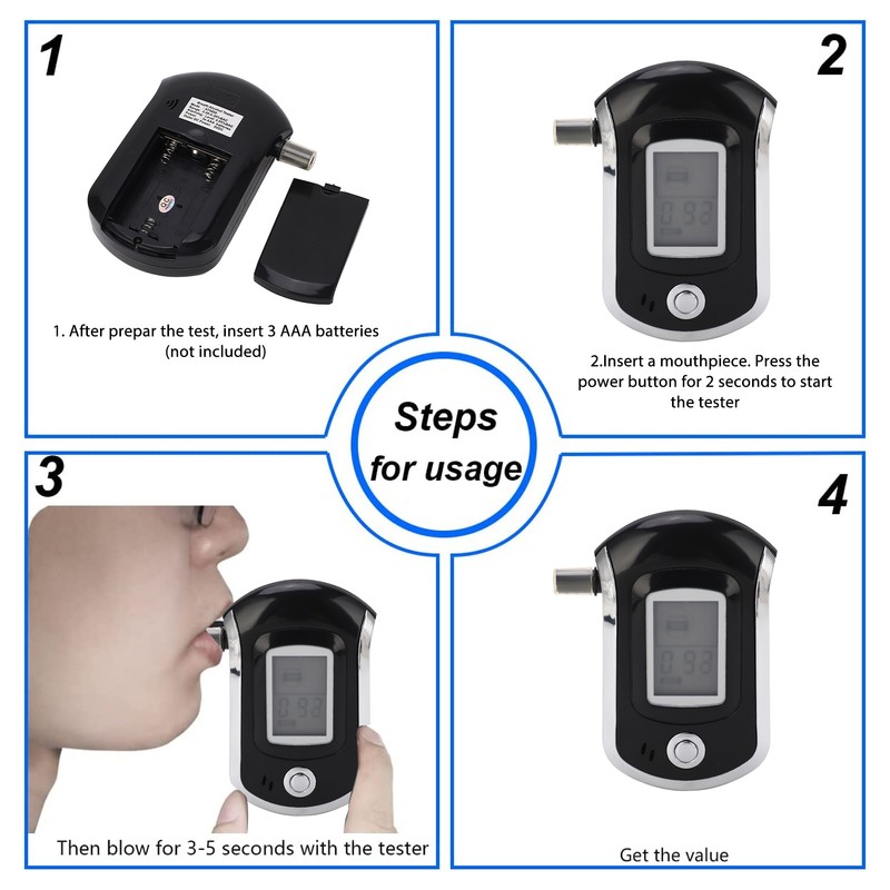 Digital Display Breath Tester Air Blowing Portable Drunk Detector with