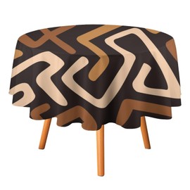 SHElifestyle African Mud Cloth Round Tablecloth, Tribal Design Ethnic Colorful Bohemian Pattern Table Cover Geometric Elements Water Resistant Tabletop Tablecloths for Kitchen Dinning Room 36"