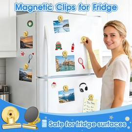 Grtard 12 Pack Gold Magnetic Clips, Fridge Magnets Refrigerator Magnets, Strong Magnetic Clips Heavy Duty, Whiteboard Magnet Clip for Home, Kitchen, Office, School, Locker Decor, Photo Display