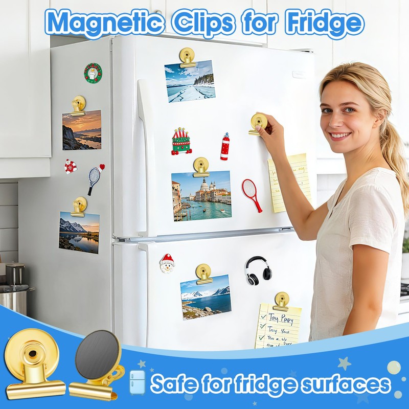 Grtard 12 Pack Gold Magnetic Clips, Fridge Magnets Refrigerator Magnets,