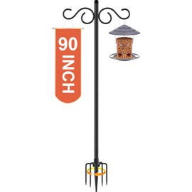 RCUICA Double Shepherds Hooks for Outdoor,1 Pack 90 Inch Bird Feeder Pole with 5 Prongs Base,Heavy Duty Shepherds Hook,Suitable for Garden in Hanging Flower Basket,Lantern,Bird Nests (1 Pack 90 inch)