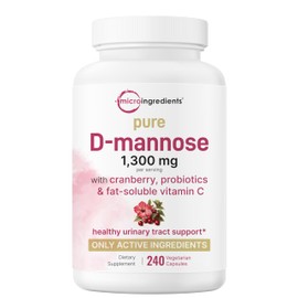 Pure D Mannose 1,300mg with Cranberry & Probiotics, 240 Veggie Capsules | Urinary Tract Health for Women | Plus 1 Million CFU Probiotics Blend & High Absorption Vitamin C | Filler Free, Non-GMO