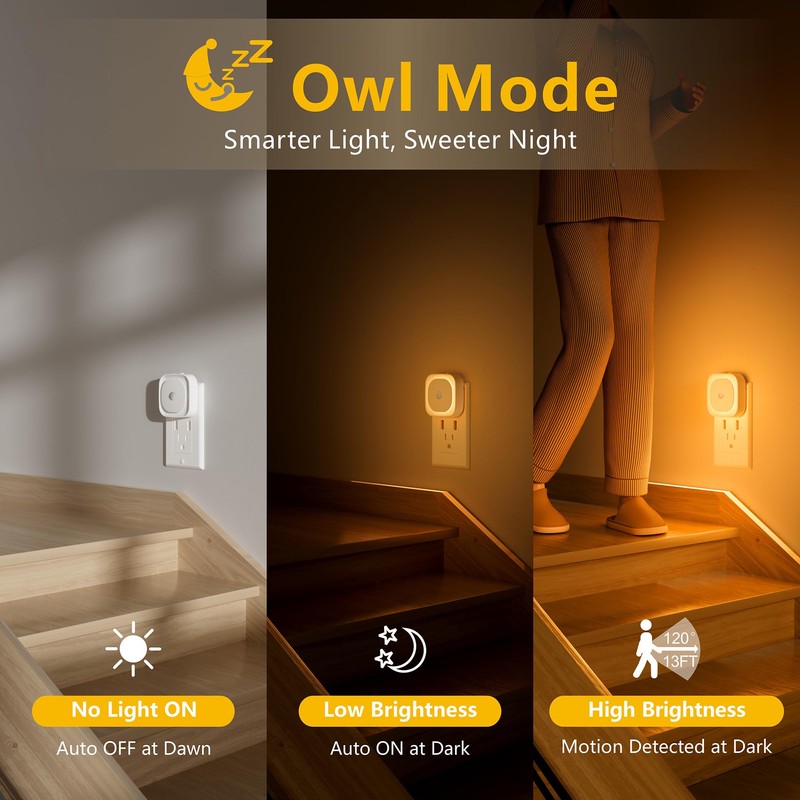 YUNLEX 2 Pack Plug in Night Light with Motion Sensor