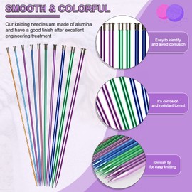 Coopay Knitting Needles Set 35cm Long, Lightweight Knitting Needles for Arthritis Hands, Funky Coloured Metal Knitting Needle Sets,10 Pairs of Aluminium Knitting Needles Complete Set