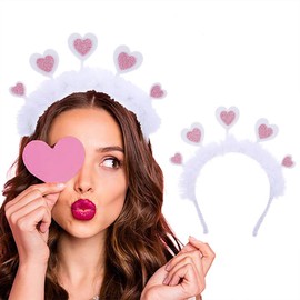 Tgirls Valentine's Day Headbands Glitter Sequin Love Heart Headwear Birthday Party Holiday Hair Accessories (White, One Size)