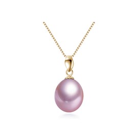 PremiumPearl - Colgante de perlas cultivadas en agua dulce (11 x 12 mm, cadena de plata de ley chapada en oro, 45,7 cm)