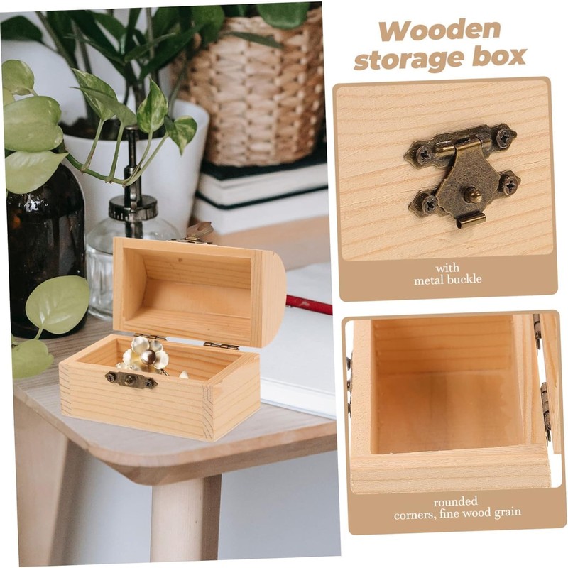 DIY Unfinished Wooden Pirate Treasure Chest, Pine Wood Storage Box