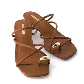 CUSHIONAIRE Maui Women’s Strappy Toe-Ring Slip On Kitten Heel – Vegan Leather Dress Sandal + Memory Foam, COGNAC 10