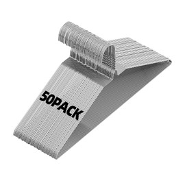 Metal Wire Hangers 50 Pack, Clothes Hangers for Coats, Space Saving Metal Hangers for Standard Size Shirts,Suits, Pants, Skirts-Silver, Ultra Thin Space Saving Metal Hangers 16in