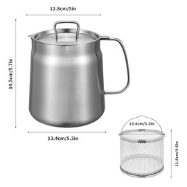 304 Stainless Steel Oil Filter Pot, Cooking Oil Container with Strainer and Fryer Basket, 3 in1 Oil Fryer, Strainer, Bacon Grease Saver with Strainer, for Bacon Fat Dripping(50oz)