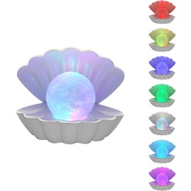 LKUA Shell Pearl Beach Themed Night Light, RGB 8 Colors Changing Mood Shell Pearl Lamps, Bedside LED Clamshell Portable Night Lights for Bar (White)