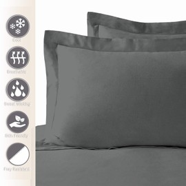 Pizuna 100% Cotton Standard Pillowcases 2 Pack Dark Grey 50x75cm, 400 Thread Count Long Staple Combed Cotton Soft Pillow Cover, Sateen Weave Oxford Pillow Cases (Cooling Pillowcase 2PC)