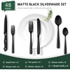 Hiware 48-Piece Matte Black Silverware Set with Steak Knives, Black