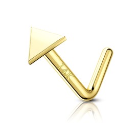 COCHARM 14k Gold Nose Stud 20g Yellow Gold Nose Ring Stud for Women Men L Shape Triangle Nose Piercing Real Gold Nose Jewelry 14Kt Solid Gold Nostril Stud L Bend