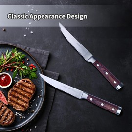 Hausavant Steak Knives Set of 4, German High Carbon Stainless Steel Steak Knives, 4.8 Inch Serrated Steak Knife with Wood and Steel Handle, Dinner Knives Set with Gift Box