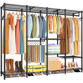 Adjustable Heavy Duty Clothes Rack, Multifunctional Metal Garment Rack with Shelves, Clothing Racks for Hanging Clothes Freestanding Wire Wardrobe Closet, 76.8" L x 17.1" W x 77" H, Max Load 900lbs