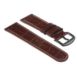 DASSARI Crocodile Embossed Aviator Pilot Leather Quick Release Watch Band Strap with Rivets - Brown (Black Buckle) - 20mm