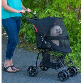 Pet Gear No-Zip Happy Trails Lite Pet Stroller for Cats/Dogs, Zipperless Entry, Easy Fold with Removable Liner, Safety Tether, Storage Basket + Cup Holder, Cheetah