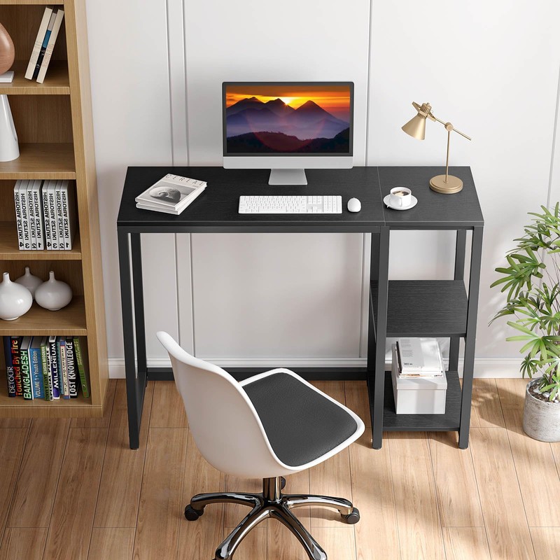 SINPAID Computer Desk 47 inches with 2-Tier Shelves Sturdy Home