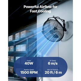 VEVOR 14 Inch Industrial Wall Mount Fan, High Velocity 2473 CFM Outdoor Fan with 3 Speeds, Waterproof IP44 Garage Wall with Aluminum Blades for Workshop, Warehouse, Greenhouse