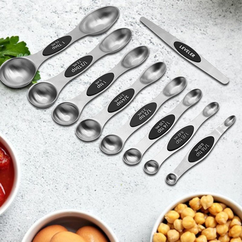 9-Piece Double-Ended Measuring Spoons with Scale, Measuring Spoon Set, Spoon