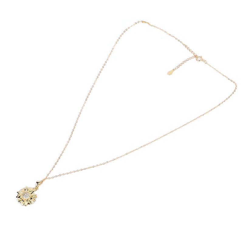 Pendant Necklace 925 Silver Sunflower Shape Gold Exquisite Shiny Elegant