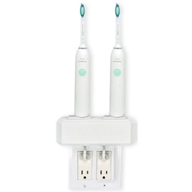 HOYT DESIGN Electric Toothbrush Holder, Wall Mount, Compatible with Sonicare Holds 2 Chargers, Mounts on Double GFCI/Decora Outlet ONLY. (Charger/Brushes NOT Included), White-PS2C-GSDV