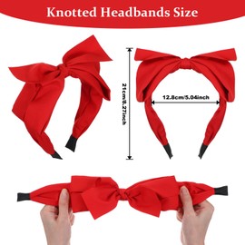 Wide Top Knotted Headbands Red Bow Headband with Big Bowknot Headbands for Women Non Slip Satin Head Bands Christmas Hair Accessories for Women and Girls - Solid Color