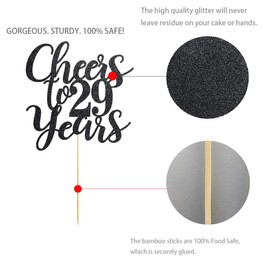 29 Black Glitter Happy 29th Birthday Cake Topper, Cheers to 29 Years Party Cake Topper Decorations, Supplies
