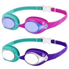 OutdoorMaster Kids Swim Goggles 2 Pack - Quick Adjustable Strap Swimming Goggles for Kids, Blue Red