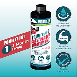 MICROBE-LIFT RV Grey Water Holding Tank Treatment - 3 Month Supply - Dissolves Grease, Oils, Fats - Reduces Odors, 32oz