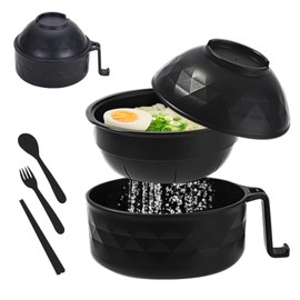 Ramen Bowl,Ramen Noodle Bowls Microwavable,6-Piece Ramen Cooker with Chopsticks,Spoon,Fork,Ramen Pot Set with Strainer and Lid for Dorm Room,Apartment,Home,Office