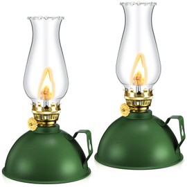 Retisee 2 Pieces Oil Lamp Indoor Kerosene Lamp Lantern Metal Glass Oil Lamps for Indoor Vintage Glass Clear Kerosene Lamp Rustic Oil Lamp with Oil Wick for Indoor Use Home Decor Lighting (Green)