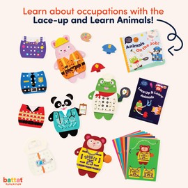 Battat Education – Wooden Lacing Toy – Lacing and Threading Toy – Montessori Lacing Toy – Lace-Up Animals – 3 Years + – Lace-Up & Learn Animals