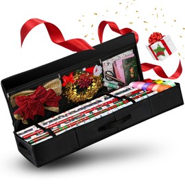YAMAIDUO Wrapping Paper Storage, Waterproof Heavy Duty Tear-Resistant Wrapping Paper Organiser, Storage Wrapping Paper 600D Oxford with Additional Compartments, 90 x 30 x 12 cm