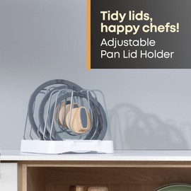 FiNeWaY Adjustable Pan Lid Holder for Kitchen Organisation, Soft non-slip feet, Cupboard and Pantry Storage Ideas (White, Grey)